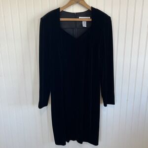 Jessica Howard VTG Romantic Velvet Goth Midnight Black Dress Size 12 Stretch